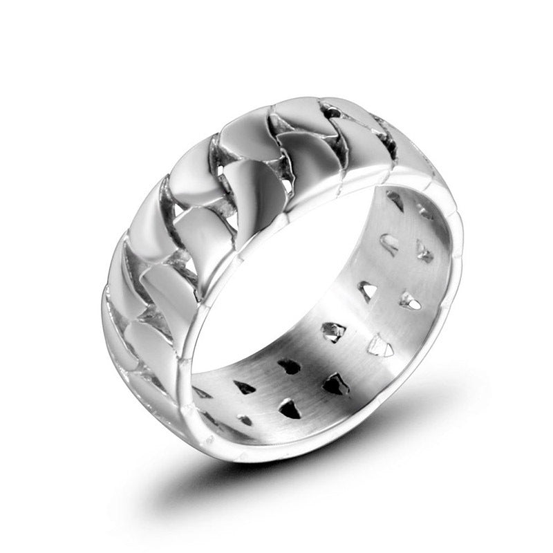 Creative Men's Hollow Chain Ring - Simple Glossy Titanium Steel Jewelry for Women