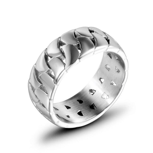 Creative Men's Hollow Chain Ring - Simple Glossy Titanium Steel Jewelry for Women