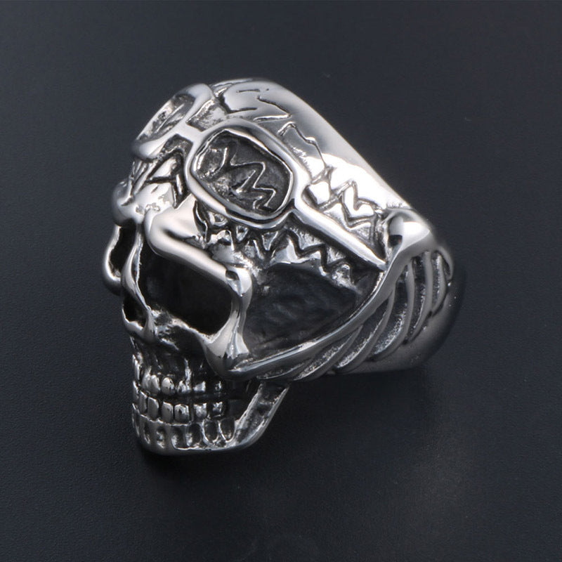 Funny Skull Punk Retro Titanium Steel Ring for Men