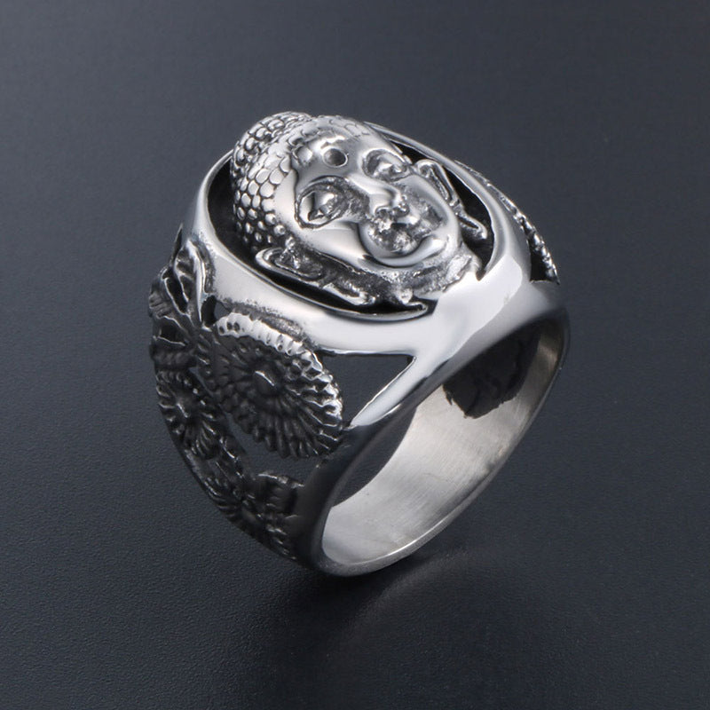 Titanium Steel Buddhist-Inspired Retro Ring for Men - Trendy Personalized Jewelry