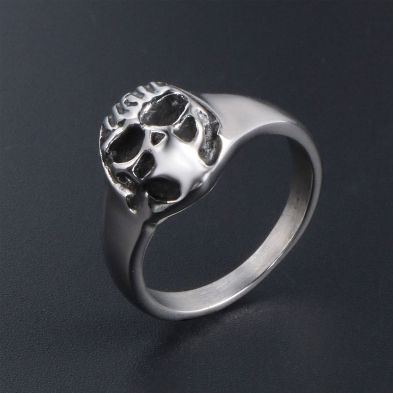 Men's Exaggerated Punk Titanium Steel Skull Ring - Wholesale Jewelry Collection