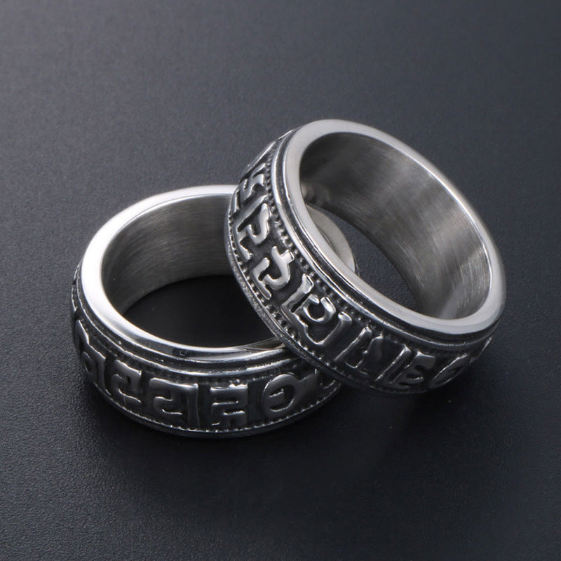 Punk-Inspired Titanium Steel Mantra Ring for Men and Women - Trendy Nightclub Accessory