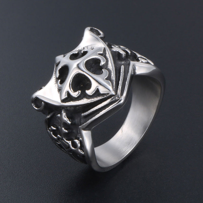 Titanium Steel Military Shield Ring for Men - European and American Cross Pattern Fashion Accessory