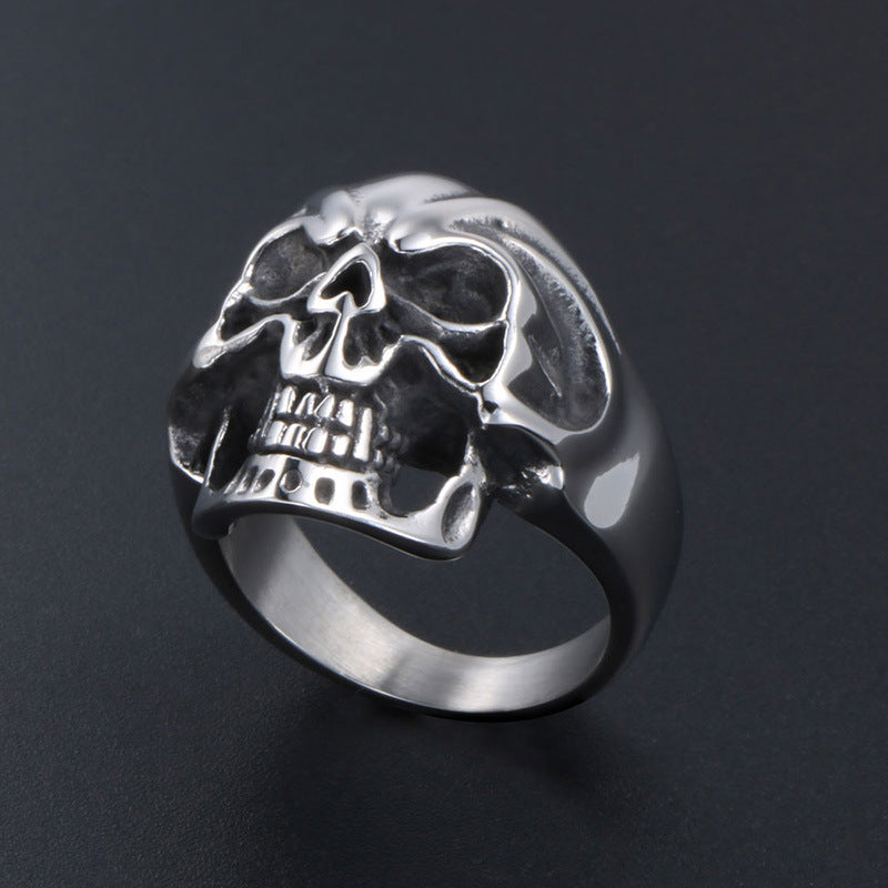 Titanium Steel Exaggerated Ghost Face Skull Ring for Men - Halloween Personality Accessory