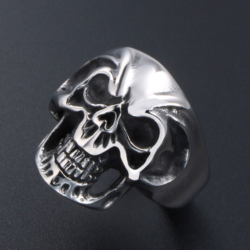 Titanium Steel Exaggerated Ghost Face Skull Ring for Men - Halloween Personality Accessory