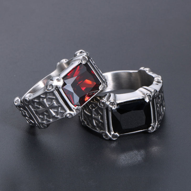 Gothic Cross Zircon Titanium Steel Ring for Men – Bold Nightclub Accessory for Women’s Index Finger