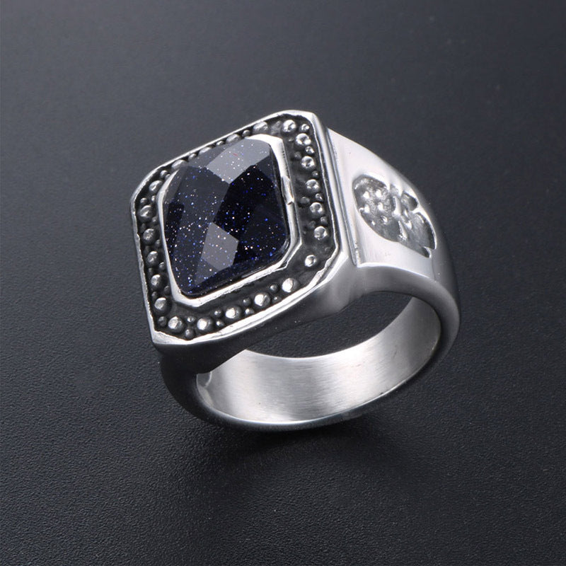 Vintage-Inspired Blue Sandstone Men's Ring - Elegant Rock Jewelry for Fashion-Forward Men