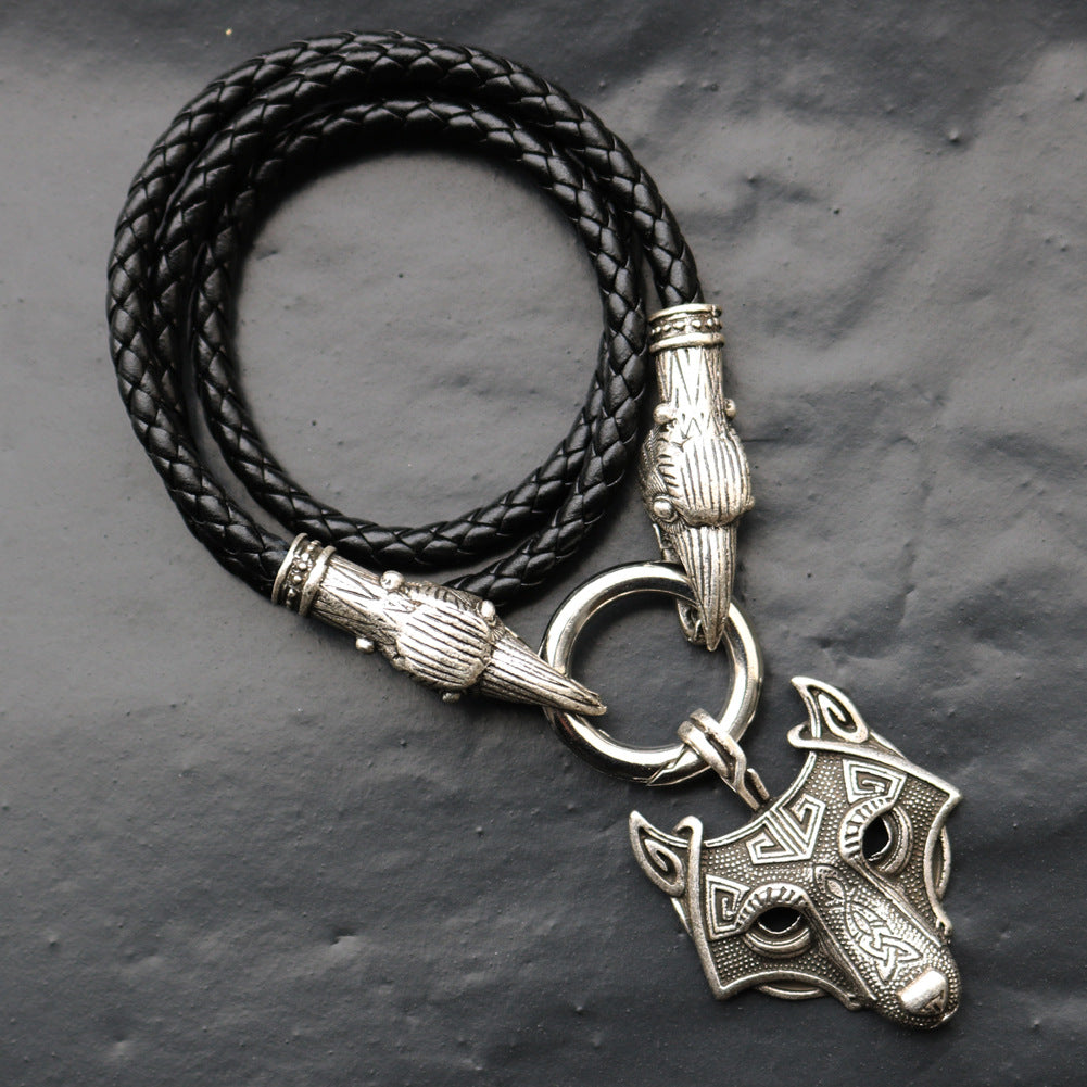 Nordic Mythology Wolf Head Amulet Necklace - Viking Metal Pendant for Men