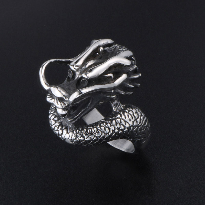 Titanium Steel Vintage Dragon Ring for Men - Non-Mainstream Trendy Stainless Steel Jewelry