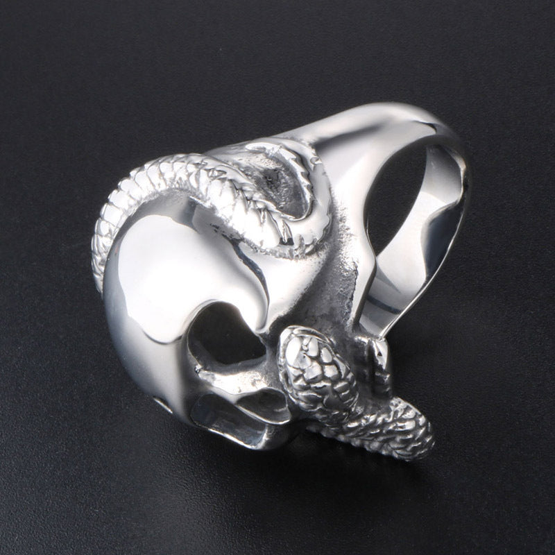 Custom Skull and Snake Titanium Steel Ring - Bold Punk Accessory for Men