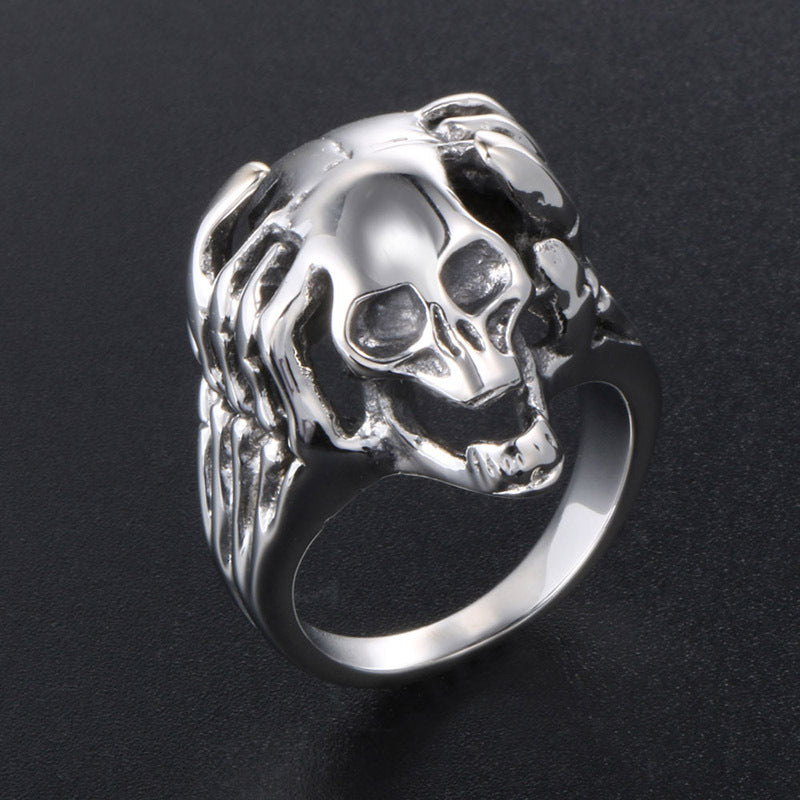 Titanium Steel Skull Ring for Men, Retro Ghost Hand Punk Jewelry, Domineering Design