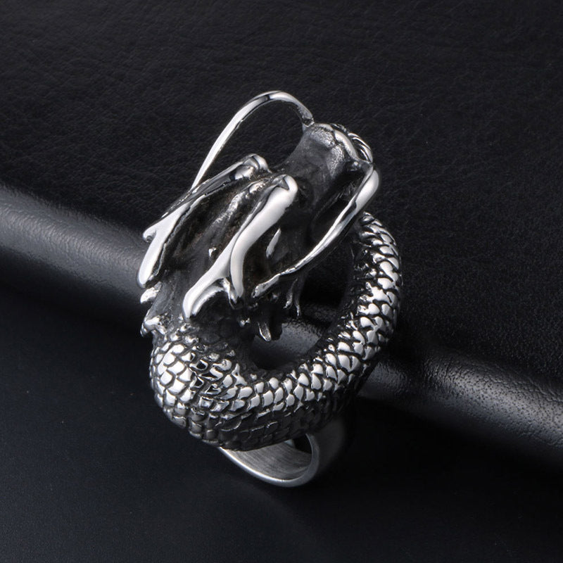 Titanium Steel Vintage Dragon Ring for Men - Non-Mainstream Trendy Stainless Steel Jewelry