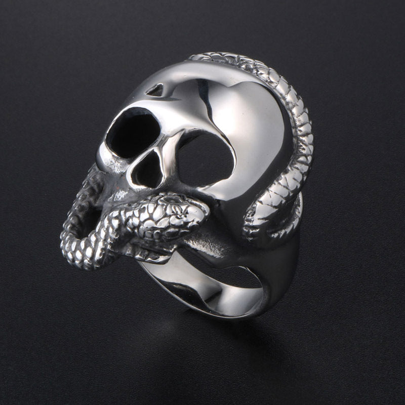 Custom Skull and Snake Titanium Steel Ring - Bold Punk Accessory for Men