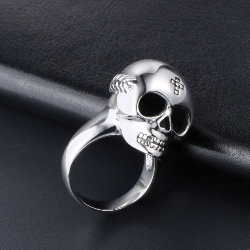 Bold Vintage Skull Titanium Steel Ring for Men - Trendy Rock Punk Jewelry in Korean Style