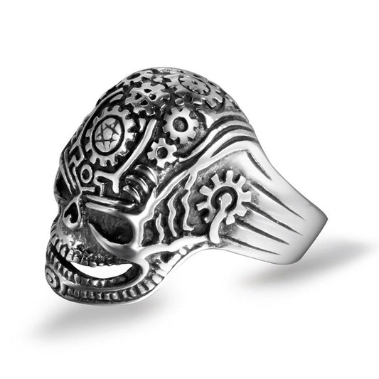 Retro Skull Gear Casting Ring for Men - Stainless Steel & Titanium Jewelry Wholesale