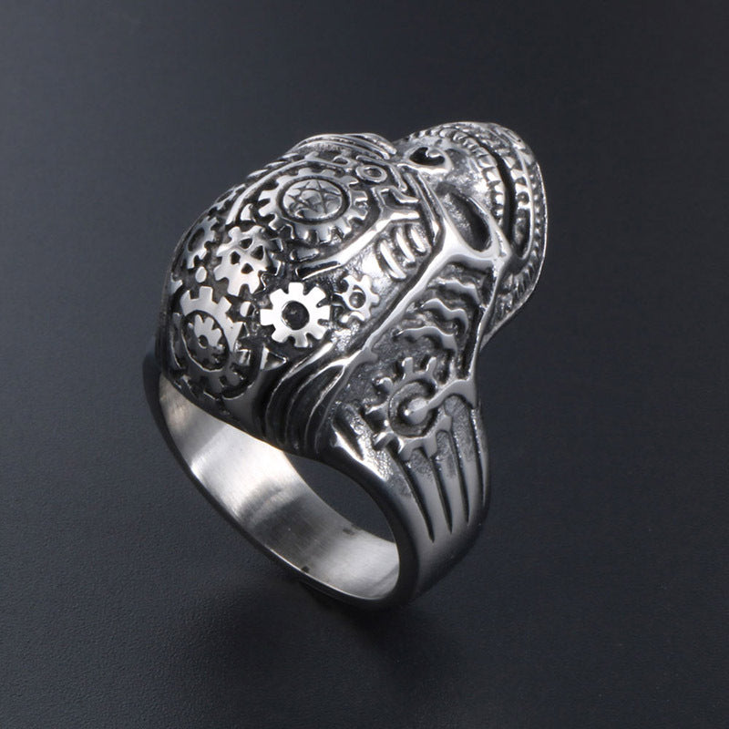 Retro Skull Gear Casting Ring for Men - Stainless Steel & Titanium Jewelry Wholesale