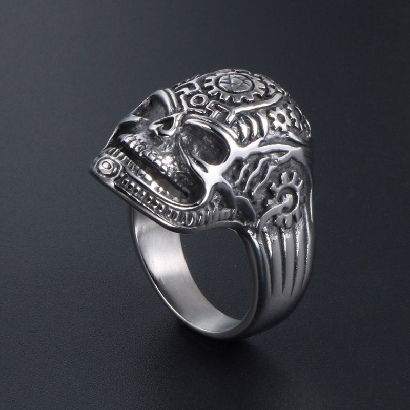 Retro Skull Gear Casting Ring for Men - Stainless Steel & Titanium Jewelry Wholesale