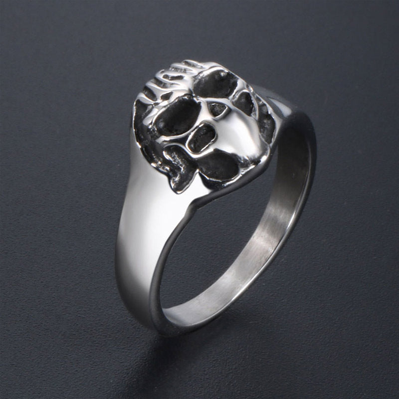 Men's Exaggerated Punk Titanium Steel Skull Ring - Wholesale Jewelry Collection