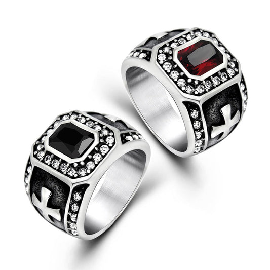 Elegant Retro Zircon Cross Rings for Men and Women - Aristocratic Fashion Jewelry in Titanium Steel