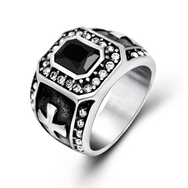 Elegant Retro Zircon Cross Rings for Men and Women - Aristocratic Fashion Jewelry in Titanium Steel