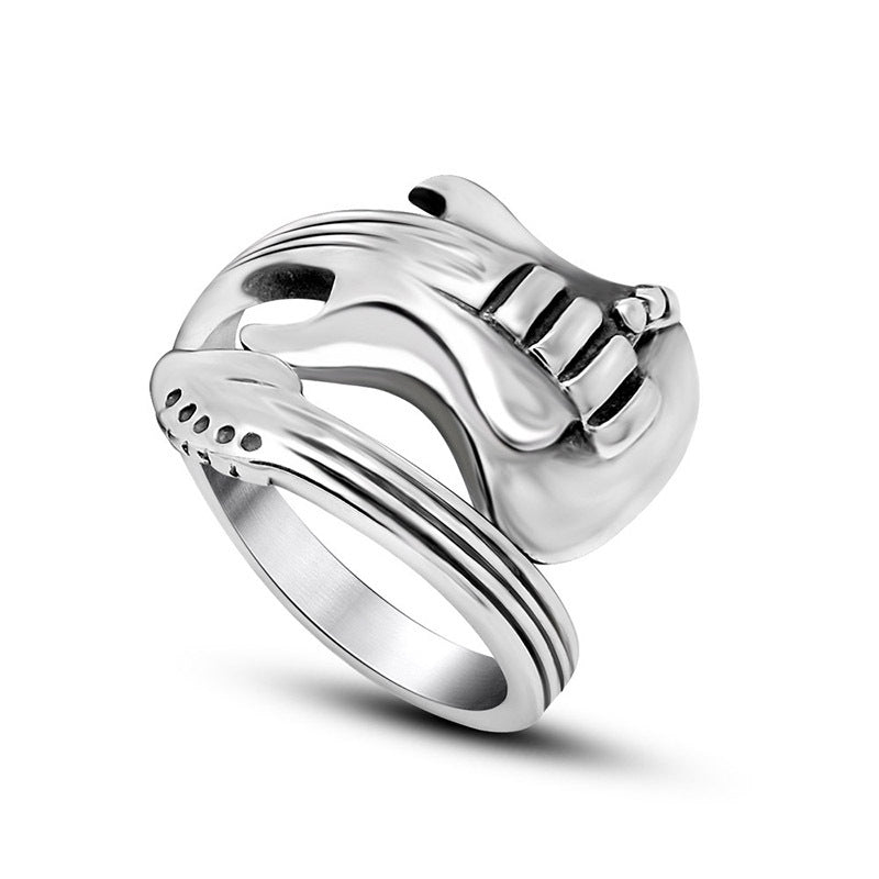 Personalized Retro Titanium Steel Guitar Ring for Couples - Rock Music Inspired