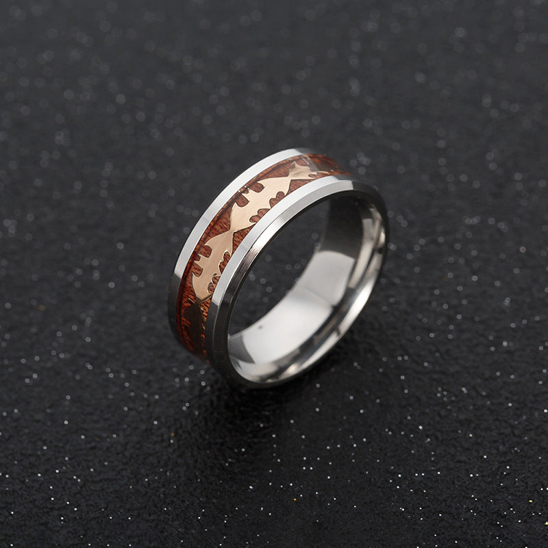 Steel and Acacia Wood Men's Ring by Batsuperman Jewelry