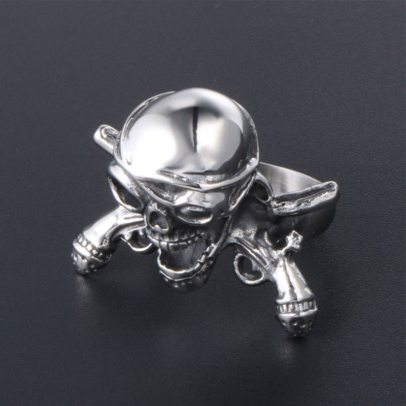 Titanium Steel Pirate Skull Ring for Men - Trendy One-Eye Design for Nightclub Style