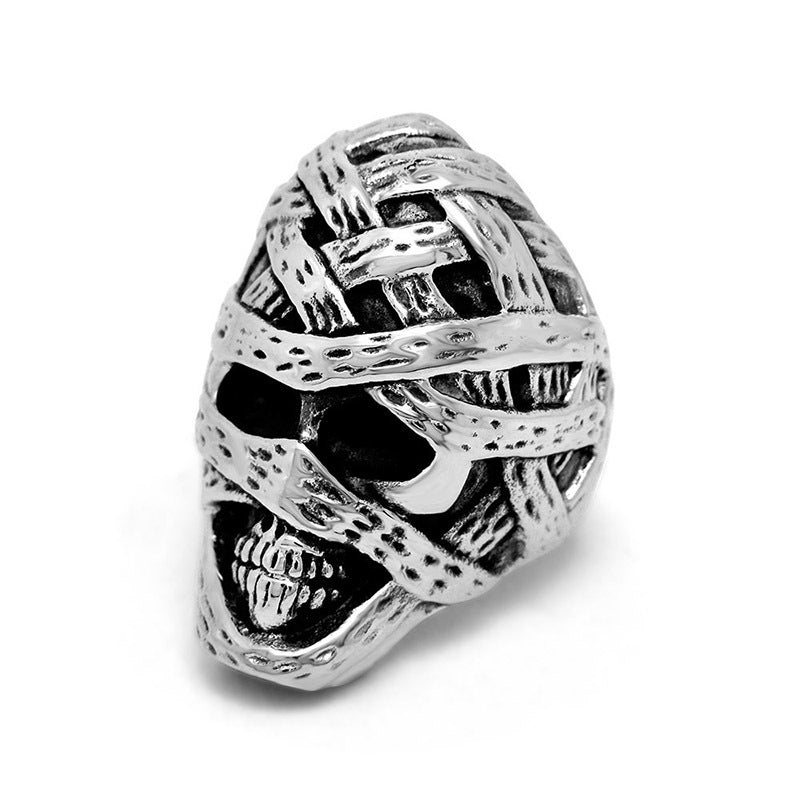 Titanium Steel Oversized Mummy Ghost Skull Ring for Men - Hipster Punk Fashion Accessory