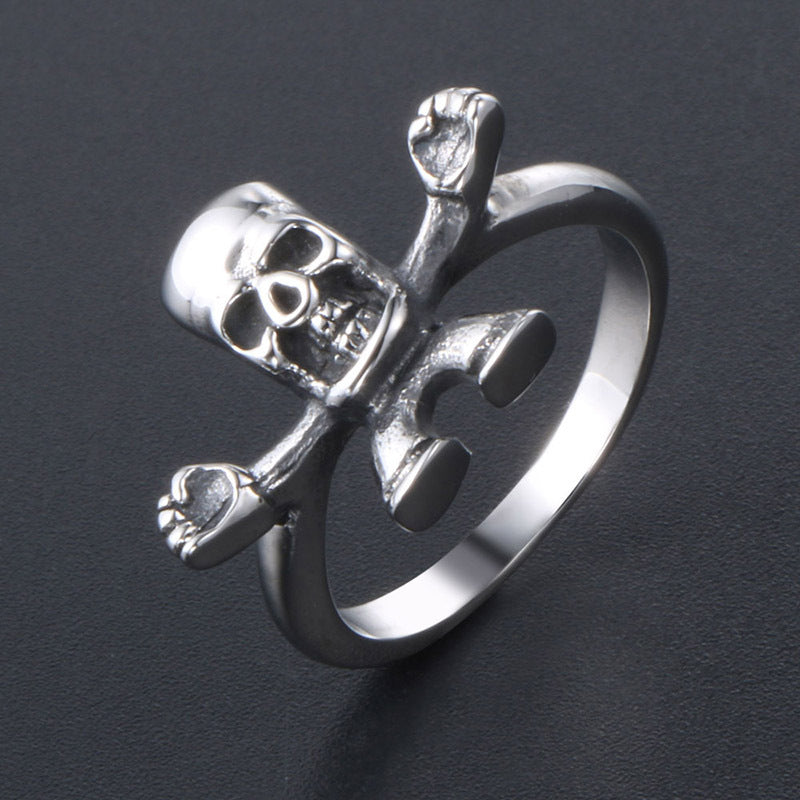 Personalized Titanium Steel Skeleton Character Ring for Men - Customizable Sizes 5-10