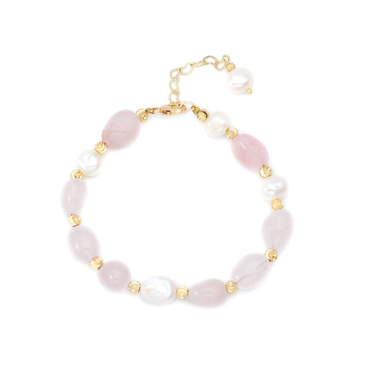 Summer Peach Blossom Crystal and Pearl Bracelet for Women