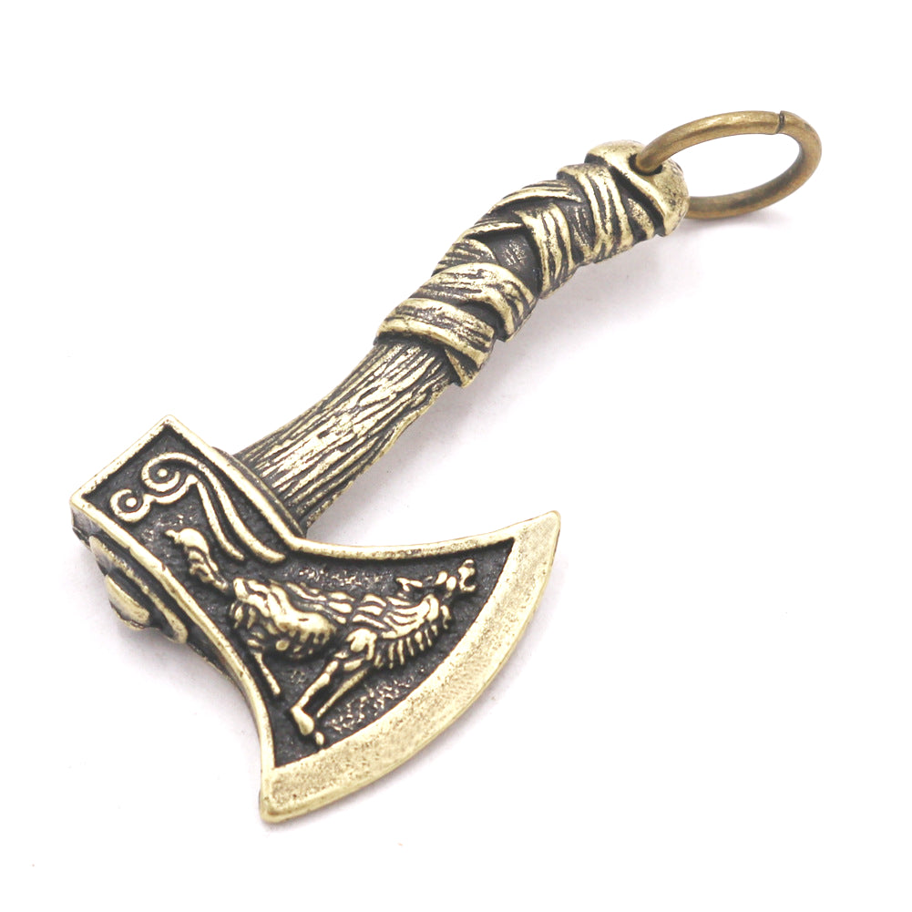 Viking Celtic Wolf Crow Double-sided Axe Pendant - European & American Men's Fashion Accessory