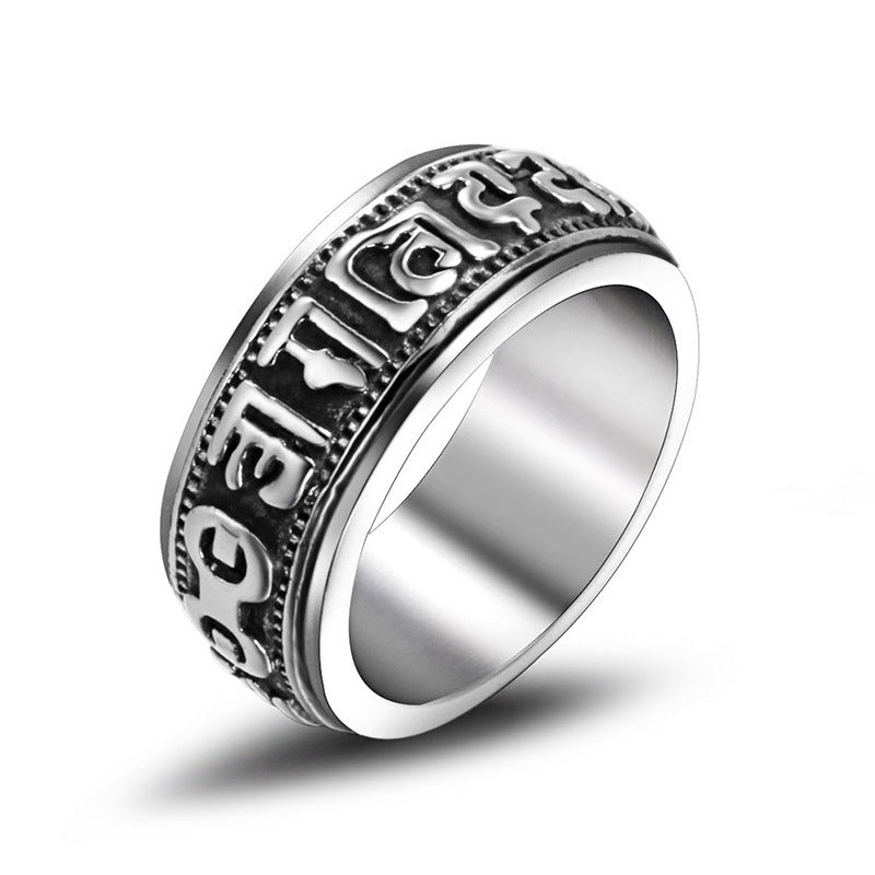 Punk-Inspired Titanium Steel Mantra Ring for Men and Women - Trendy Nightclub Accessory