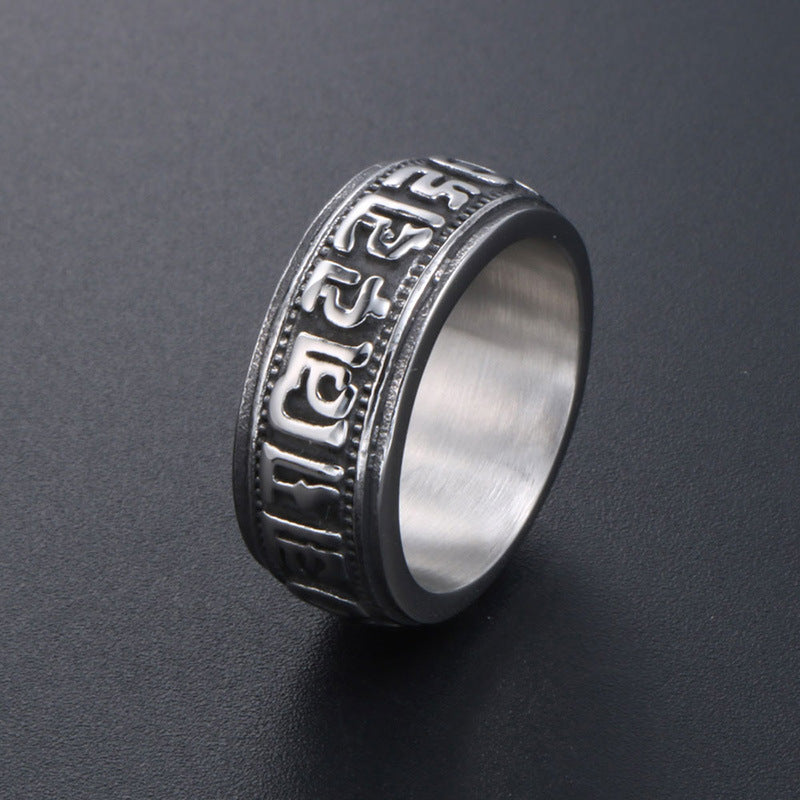 Punk-Inspired Titanium Steel Mantra Ring for Men and Women - Trendy Nightclub Accessory