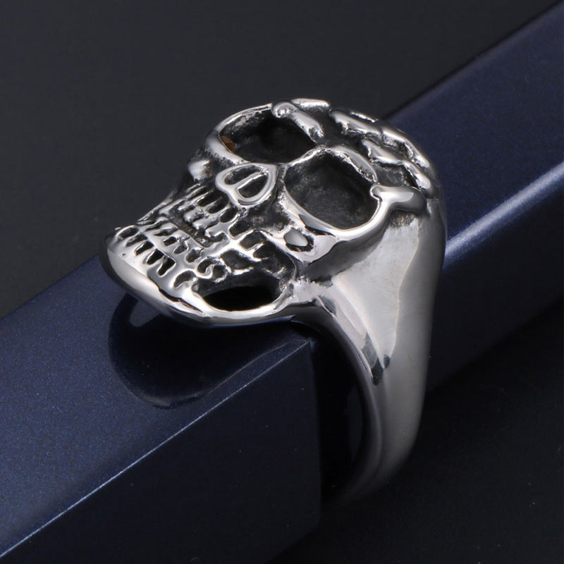 Titanium Steel Flame Skull Ring - Men's Personalized Fashion Accessory