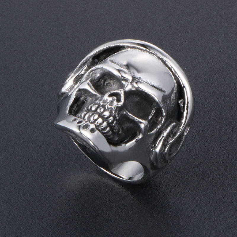 Punk Skull Ring with Black Eyed Earphones - Ghost Head Design for Men's Nightclub Jewelry