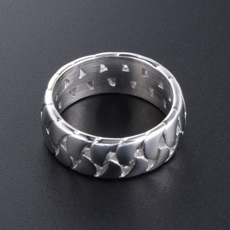 Creative Men's Hollow Chain Ring - Simple Glossy Titanium Steel Jewelry for Women