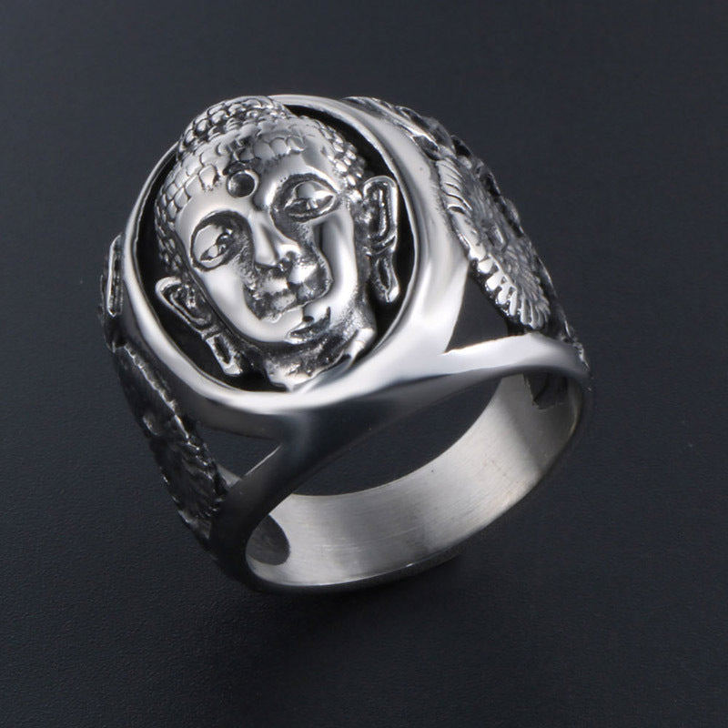 Titanium Steel Buddhist-Inspired Retro Ring for Men - Trendy Personalized Jewelry