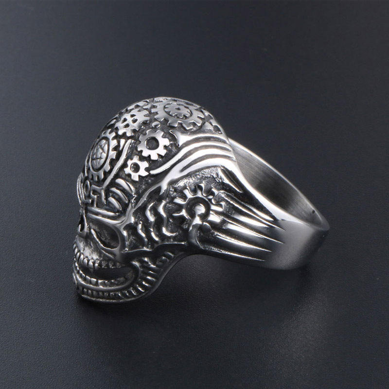 Retro Skull Gear Casting Ring for Men - Stainless Steel & Titanium Jewelry Wholesale