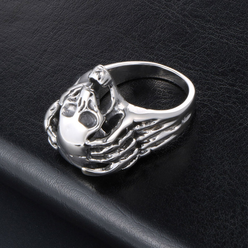 Titanium Steel Skull Ring for Men, Retro Ghost Hand Punk Jewelry, Domineering Design