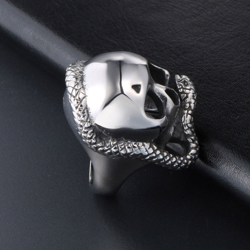 Custom Skull and Snake Titanium Steel Ring - Bold Punk Accessory for Men