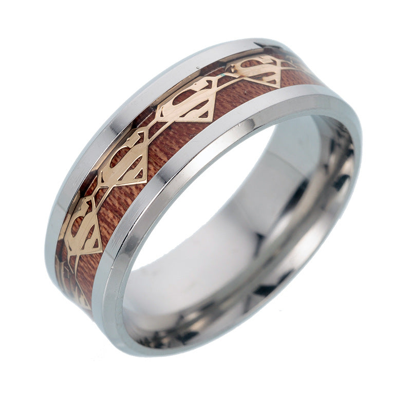 Steel and Acacia Wood Men's Ring by Batsuperman Jewelry