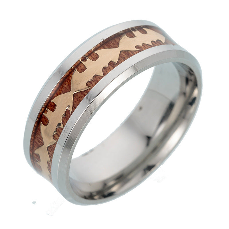 Steel and Acacia Wood Men's Ring by Batsuperman Jewelry