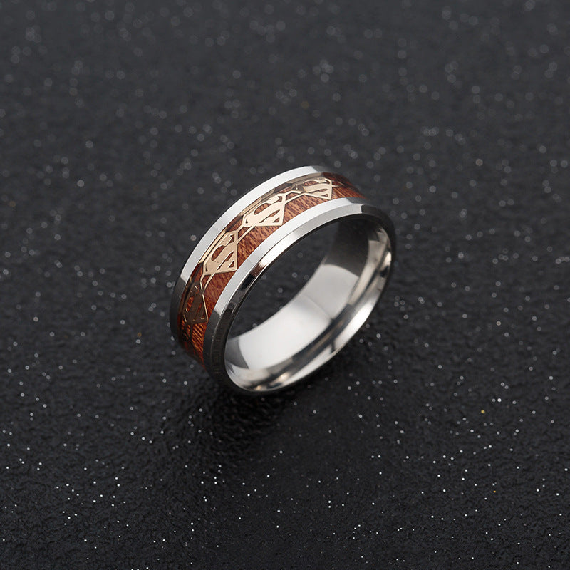 Steel and Acacia Wood Men's Ring by Batsuperman Jewelry