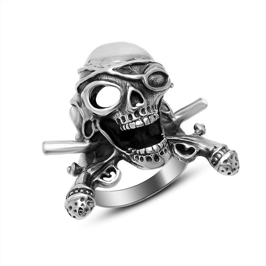 Titanium Steel Pirate Skull Ring for Men - Trendy One-Eye Design for Nightclub Style