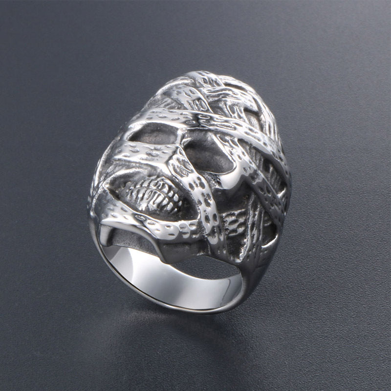 Titanium Steel Oversized Mummy Ghost Skull Ring for Men - Hipster Punk Fashion Accessory