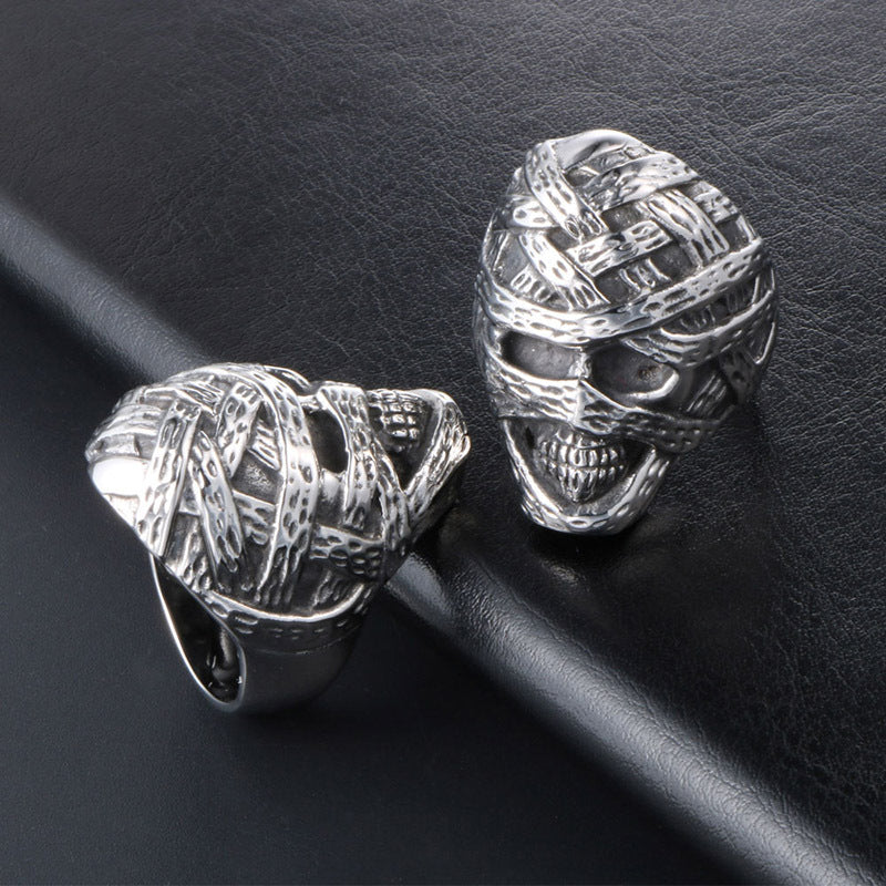 Titanium Steel Oversized Mummy Ghost Skull Ring for Men - Hipster Punk Fashion Accessory