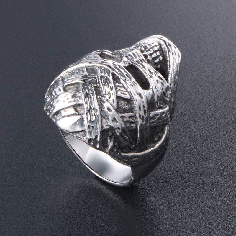 Titanium Steel Oversized Mummy Ghost Skull Ring for Men - Hipster Punk Fashion Accessory