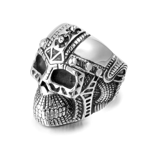 Punk-Inspired Iron Man Ghost Head Titanium Steel Ring for Men, European and American Fashion Jewelry