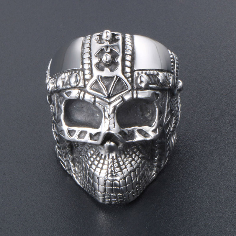 Punk-Inspired Iron Man Ghost Head Titanium Steel Ring for Men, European and American Fashion Jewelry