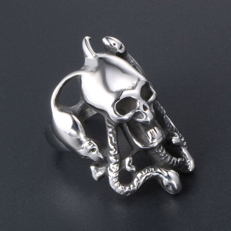 Titanium Steel Ghost Head Ring for Men and Women - Trendy Skull Hip Hop Accessory